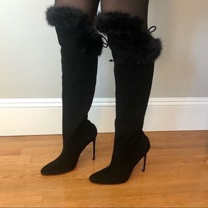 Black Suede Manolo Blahnik Knee High Boots
